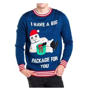Tipsy Elves Men’s “I Have a Big Package For You” Funny Christmas Sweater Size M